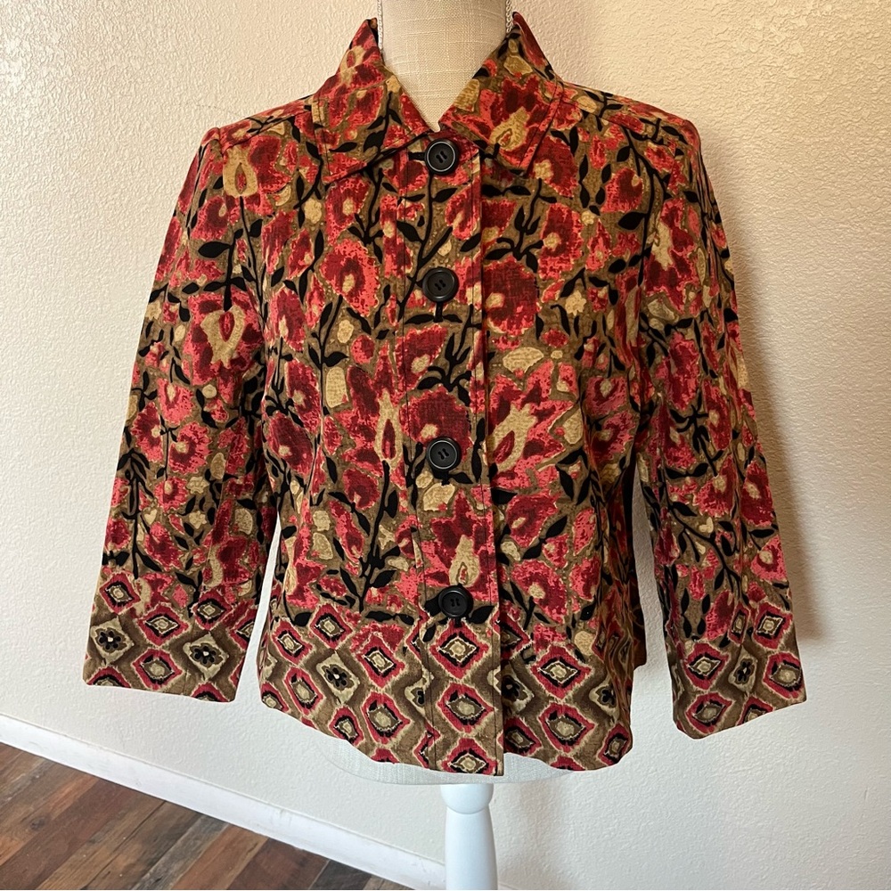 RQT Floral Linen Blend Button Up Jacket Size 10P Fully Lined - Size 10P